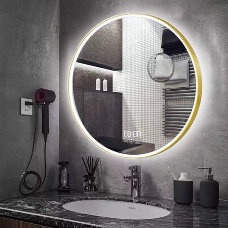 LED Rond Miroir de Salle de Bain 24 inch,Miroir Lumineux avec éclairage LED Miroir Cosmétiques Mural Lumière Illumination avec Commande par Effleurement/Anti-buée - IP44 étanche