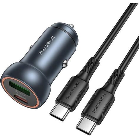 Chargeur de voiture USB Type-C et QC3.0 BOROFONE BZ32A Fresh PD30W avec câble Type-C de 1 m (gris métal) (1/5)