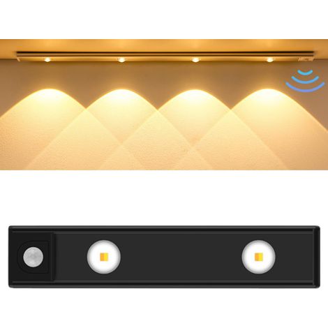 Lampe LED avec détecteur de mouvement - Trois couleurs disponibles, rechargeable par USB, idéale pour les cuisines, placards et chambres, noir, 30 cm (1/5)