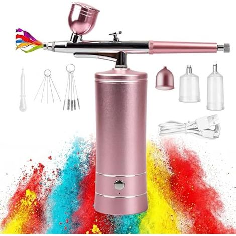 Kit Aérographe Sans Fil: Pistolet Aérographe Portable Rechargeable avec Compresseur pour Maquillage, Artisanat, Décoration de Gâteaux, Tatouage, Peinture (1/5)