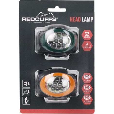 REDCLIFFS linternas frontales 3 funciones 4 leds , Set de 2 linternas frontales con 3 funciones y 4 LED, una solución práctica para disponer de iluminación portátil con las manos l
