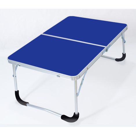 Folding camping table with metal frame, wooden top and safety lock, blue, 62 x 42 x 28 cm (1/5)