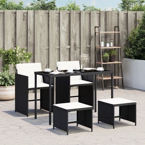 Set de muebles jardín 5 pzas con cojines ratán sintético negro vidaXL (1/5)