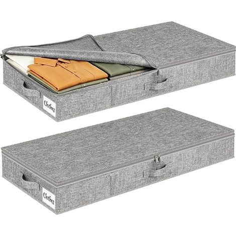 Underbed Storage Boxes with Lids Fabric Storage Bag Foldable Washable Reinforced Handles Capacity for Clothes Blankets 85 x 40 x 12 cm Grey (1/5)