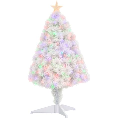 2.5FT Prelit Artificial Tabletop Christmas Tree with Fibre Optics Holiday Home Xmas Decoration for Table and Desk, White
