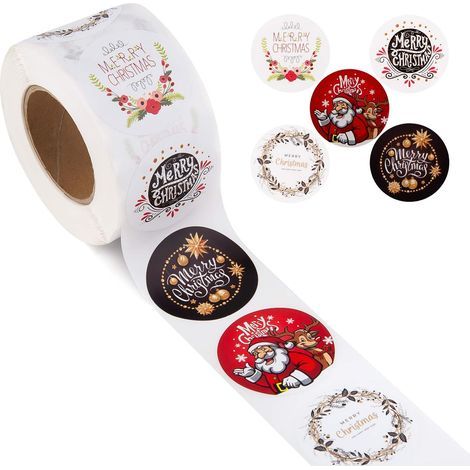 1 rollo de 500 pegatinas de 3,8 cm (5 modelos), etiquetas adhesivas de Navidad, pegatinas decorativas para sobres, decoración festiva, etiquetas navideñas (1/5)