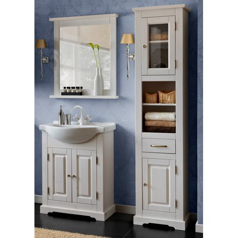 Badmöbel Set inkl.Keramik-Waschtisch 65 cm, 3-teilig LIRIA-56, Massivholz, B x H x T ca.: 125 x 200 x 43 cm (1/5)