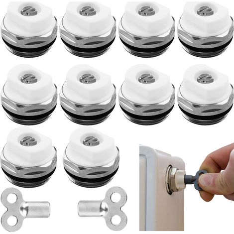 Lot de 10 valves de purge de radiateur 1/2" manuelle - Valve de purge avec 2 clés de purge - Vannes de purge de radiateur avec tête rotative en plastique (1/4)