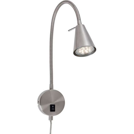 ACKERMAN Lampe de lecture LED orientable avec bras flexible de 45 cm, 4 W / 400 lm, lumière blanc chaud 3000 K, interrupteur intégré, finition nickel mat, pour chevet ou chambre (1/5)