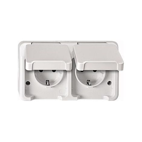 Merten 2 vie Interruttore per ambienti umidi Completo Presa schuko con coperchio a cerniera AQUASTAR Grigio luminescent