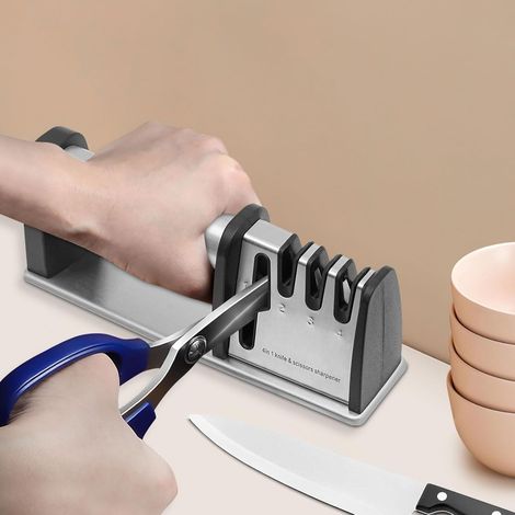 4-in-1-Handschleifmaschine zum Schleifen von Küchenklingen, zum Schleifen verschiedener Werkzeuge, poliert, silberschwarz, 22 x 6,6 x 7,8 cm