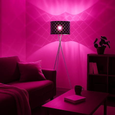 Smart Stehlampe Textilschirm schwarz gold Beistellleuchte 3 Bein Stativleuchte dimmbar, App Steuerung CCT, 1x RGB LED 8,5W 806Lm, DxH 62x158 cm