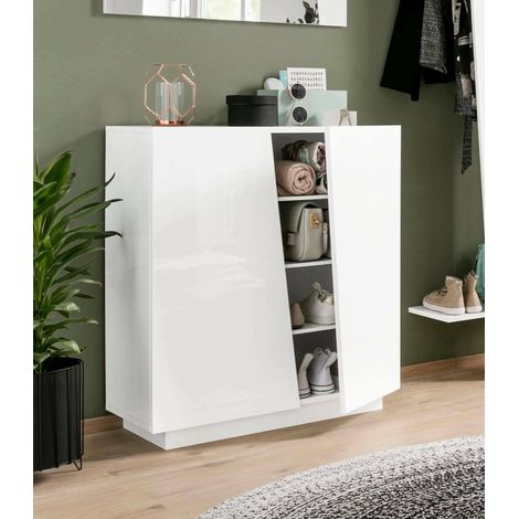 Dmora Zapatero moderno, Made in Italy, con 2 puertas, Zapatero de entrada, Armario multiusos, 80x38h86 cm, color blanco brillante, con embalaje reforzado (1/4)