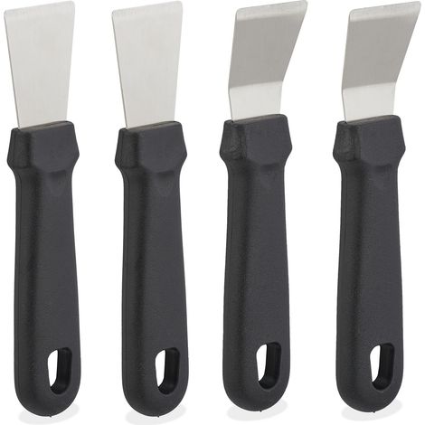 Relaxdays Spatule de nettoyage pour plancha/four, lot 4, acier inoxydable et plastique, HLP 17,5x4x1,5 cm, noir/argenté
