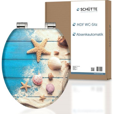 SCHÜTTE Tavoletta WC chiusura ammortizzata legno  Copriwater universali globo  Coperchio Water MDF  Sedile WC Universale  Asse Water  Fino a 250 kg  BEACH