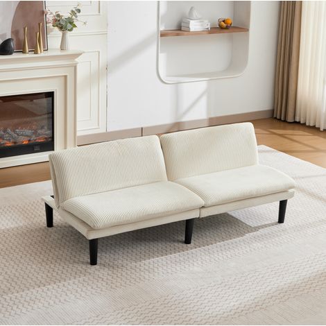 Divano a 2 posti regolabile beige, 3 posizioni, velluto a coste, OKWISH (1/5)