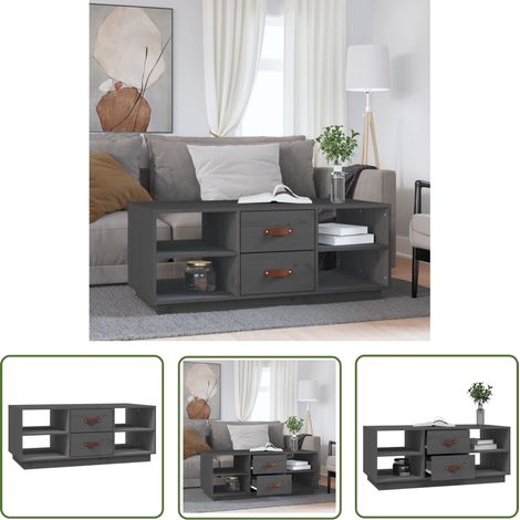The Living Store Table basse Gris 100x50x41 cm Bois massif de pin - Table Basse - Meuble Salon - Table D'appoint - Table En Bois - Table Design (1/5)