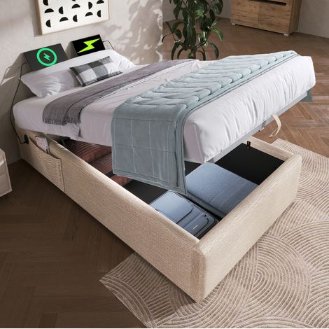 Einzelbett 90x200 cm Mit Integriertem Stauraumgestell Und USB (1/5)