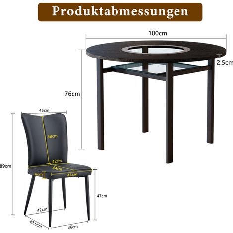 Conjunto de comedor redondo con 1 mesa de 100 cm y 4 sillas negras de PU y metal HOMVRA (1/5)