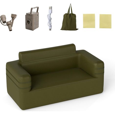 GOPLUS Canapé Gonflable 2 Places 169x83x81 CM, Fauteuil Gonflable en Tissu Oxford avec Pompe Électrique, 3 Buses et Sac, Montage Rapide, pour Salon, Camping, Extérieur, Charge 300 KG (2 Places) (1/5)