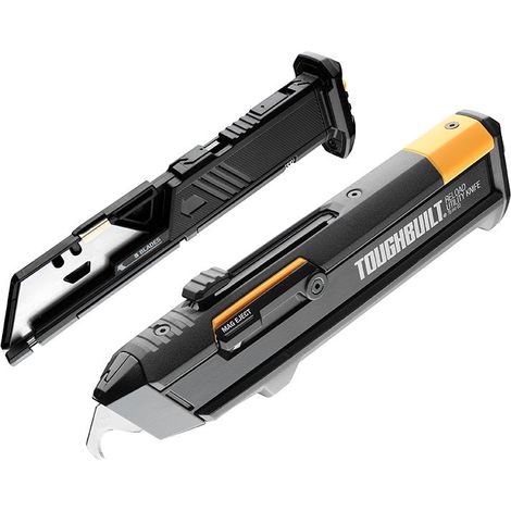 Toughbuilt – Cutter à recharge rapide pour lames droites et à crochet – 2 chargeurs de 10 lames – Poignée antidérapante – TBH4S203BEA