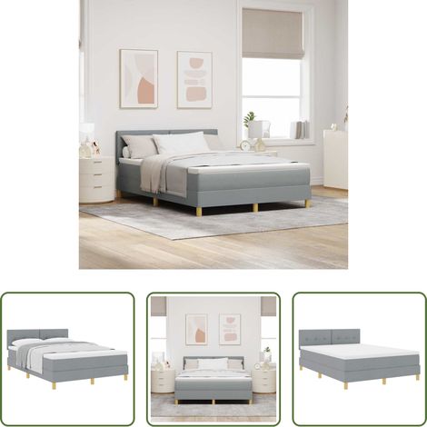 vidaXL Tête de lit réglable - Lit à ressorts avec matelas Gris clair 140 x 200 cm tissu (1/5)