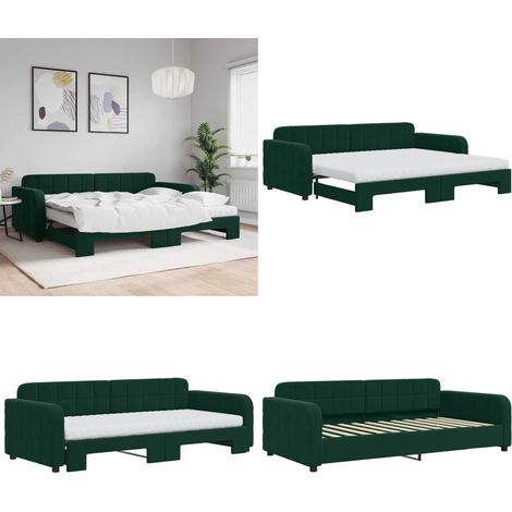 vidaXL Tagesbett Ausziehbar mit Matratzen Dunkelgrün 90x200 cm Samt (1/5)