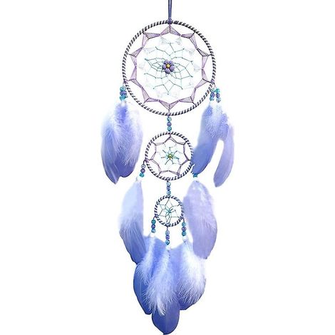 Attrape-rêves violet en plumes, idéal pour une chambre à coucher, décoration murale ou autre. (1/5)
