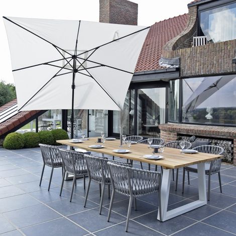 Parasol déporté rotatif 360° inclinable aluminium noir toile écrue 3x3 m Poseidon (1/4)