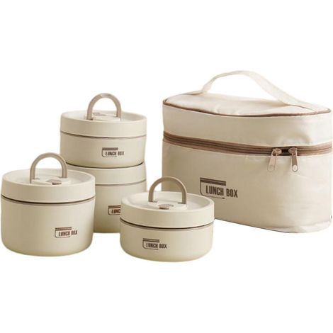 Mehrstöckiges, tragbares, isoliertes Lunchbox-Set für Picknicks – 2 Fächer – Beige (1/5)
