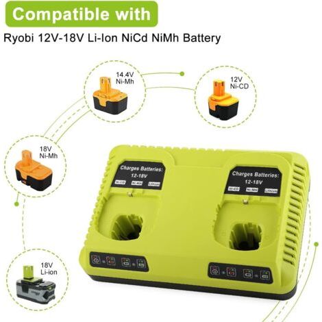 Chargeur de batterie Ryobi 18 V – Charge rapide 3 A – Compatible avec les batteries Li-ion, Nickel-Cadmium et Nickel-Métal Hydrate – Peut charger 2 batteries simultanément (1/3)