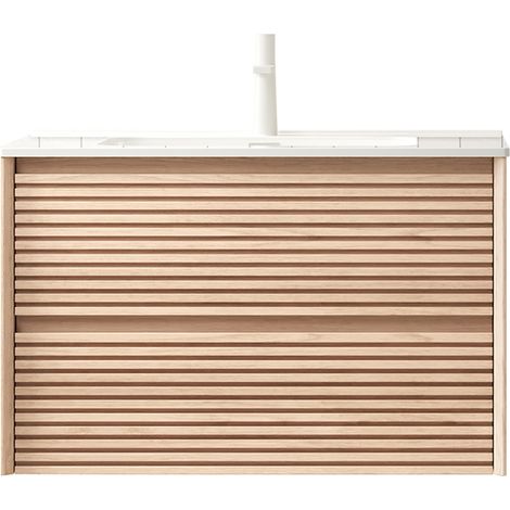 Mobile bagno sospeso 81 cm con lavabo in ceramica bianca e 2 cassetti noce HOMVRA (1/5)