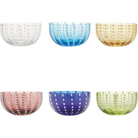 Zafferano Set 6 Ciotole Perle in Vetro Colorato Artigianale, Design Elegante e Vivace per la Tavola, Perfette per Servizio Cocktail o Dessert