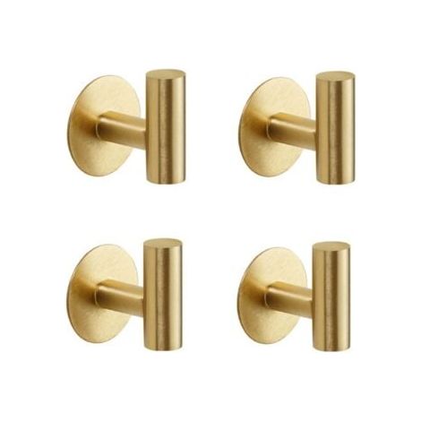 Set mit 2 selbstklebenden Haken aus gebürstetem, goldenem Edelstahl SUS304 - Robuste und wasserdichte Wandhaken für Mäntel, Bademäntel, Handtücher (1/5)