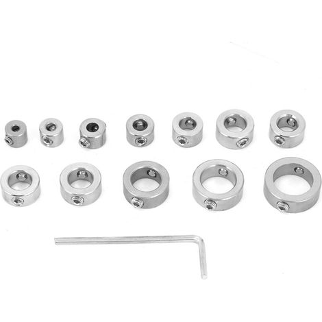 Ensemble d'arrêt de forage, 12pcs 3-16mm Perceuse en acier inoxydable Bit d'arrêt de profondeur Anneau de limite de perçage avec Hex Wrenche pour resserrer le jeu d'arrêts (1/5)