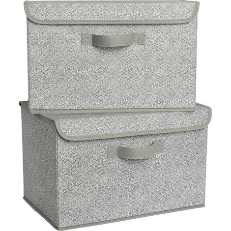 Aufbewahrungsboxen Deckel Stoff 2 Stück Kleiderschrank Extra Groß Grau (1/5)