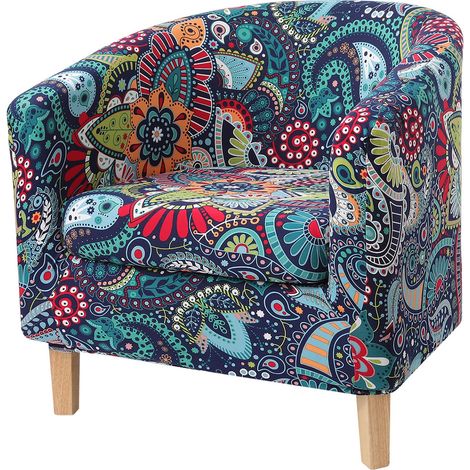 Lot de 2 Housses de Fauteuil tonneau imprimées avec Housse de Coussin, Housse de Fauteuil Extensible Amovible pour Tullsta, Housse de Fauteuil, Protection de Meubles pour Salon, Bleu Vert (1/5)