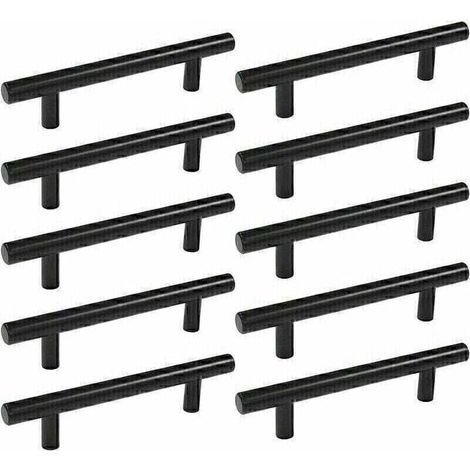 LaBlanc - 10 tiradores de barra en T para puerta de cocina (250 mm) - Tiradores de acero inoxidable para muebles con espacio entre agujeros de 160 mm - Para armarios de cocina - Negro