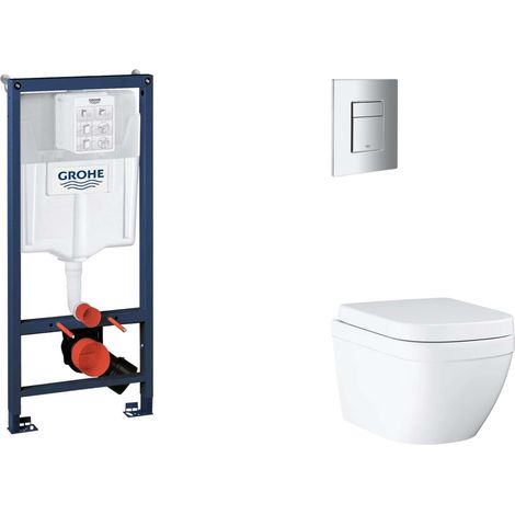 Grohe Rapid SL - Set Vorwandelement, WC mit Softclose-Sitz und Skate Cosmopolitan-Betätigungsplatte, Triple Vortex, Chrom SANI11BB2116