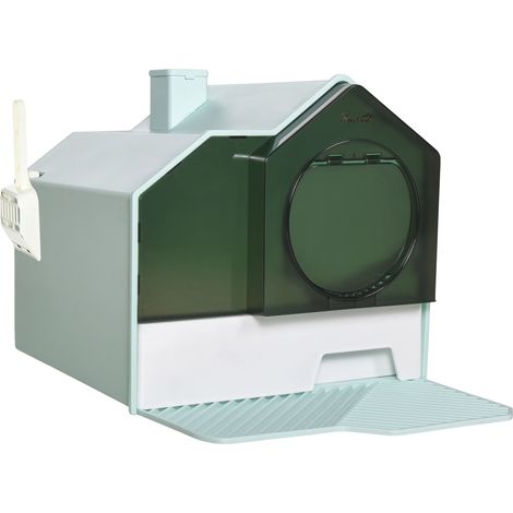 Bac à litière pour chat, design fermé, facile à nettoyer, Bleu (1/2)