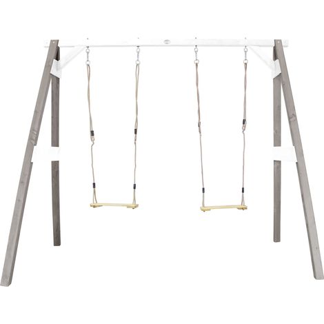 Axi Portique En Bois Fsc Gris / Blanc Avec 2 Balançoires Enfant Balançoire Pour L’Extérieur / Le Jardin 2 Agrès