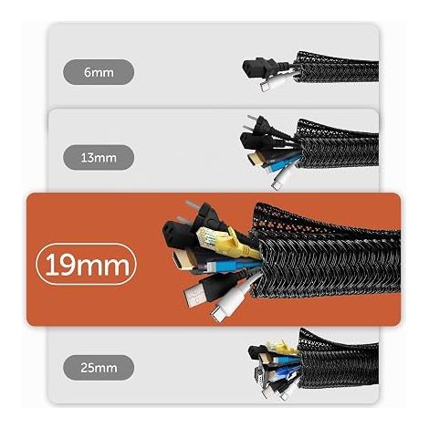 3 m - 19 mm Cable Cover, Cable Management, Braided Cable Management, Black (1/4)