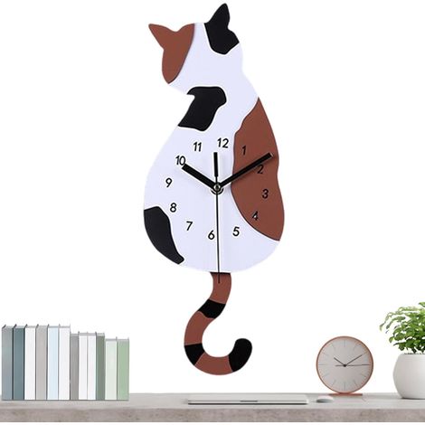 Horloge Murale Design De Chat Avec Queue Qui Se Balance Et Fonctionne Sur Horloge Murale Silencieuse pour le salon, la cuisine, le dortoir, l'hôtel, l'appartement, les entreprises et la lo (1/5)