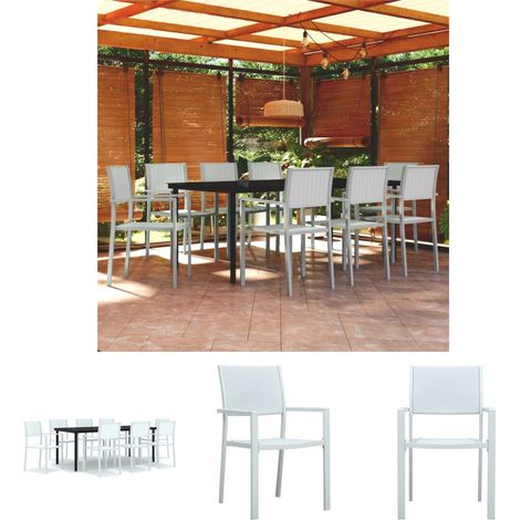 Gartenstühle - vidaXL 9-tlg. Garten-Essgruppe Weiß - Rattan-Stühle (1/5)