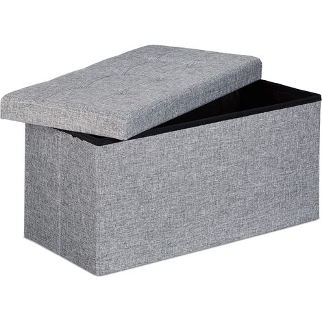 Tabouret banquette pouf de rangement pliant coffre repose-pieds 76 cm lin gris