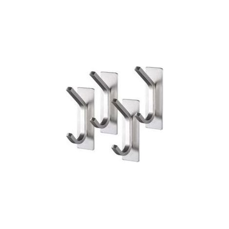 Crochets auto-adhésifs , lot de 4 crochets muraux en acier inoxydable, crochets pour serviettes de salle de bain, crochets pour torchons de cuisine, argent étanche (1/5)