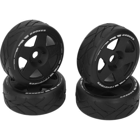 Lot de 4 pneus de course route RC 1/8 GT, adhérence renforcée, résistants à l'usure, jantes noires avec adaptateur 17mm (1/5)