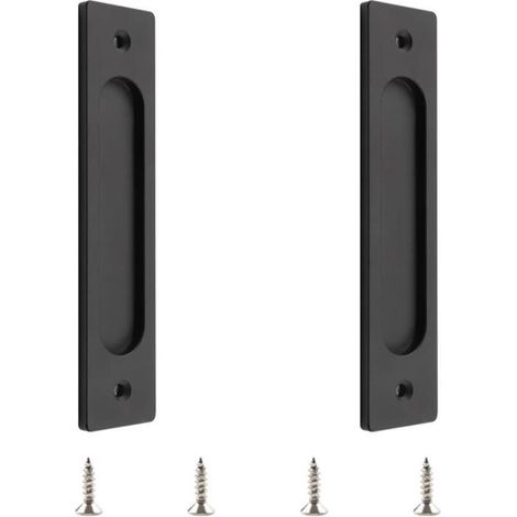 Lot de 2 poignées de porte coulissante rectangulaires encastrées, pour porte de grange coulissante - Noir mat - 18 cm (1/3)