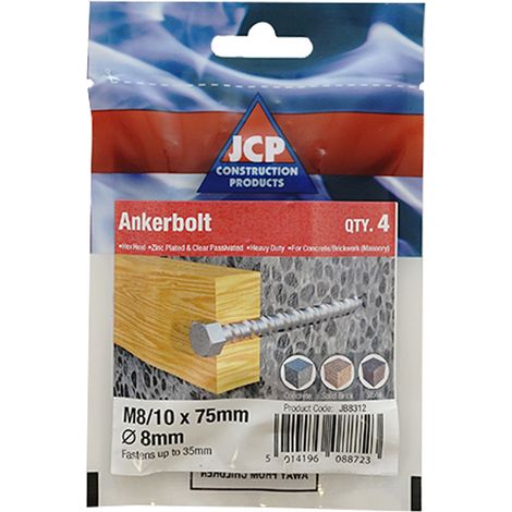 Jcp Fixings Ankerbolts Hexagon Head Bzp - 8/10x150mm - (1/2)