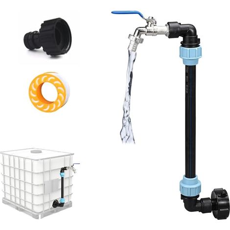 Robinet IBC 3/4", Kit Raccord Raccordement Recuperateur Eau Pluie, Accessoires Adaptateur Réservoir pour Cuve Récupération, Tonneau, Conteneurs S60 x 6, Citernes, Jardins (1/5)